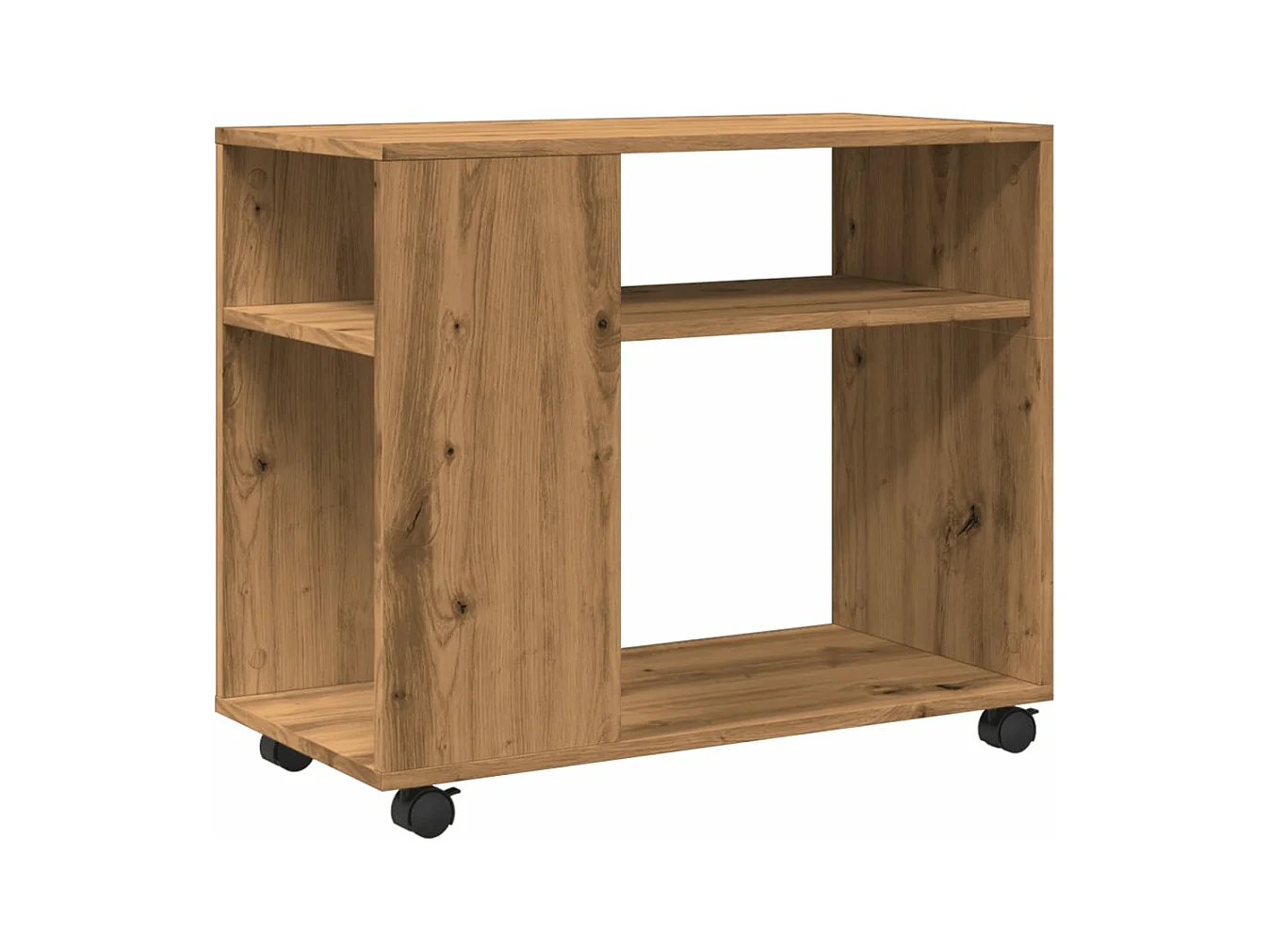 Bijzettafel met wielen, handgemaakt eikenhout
