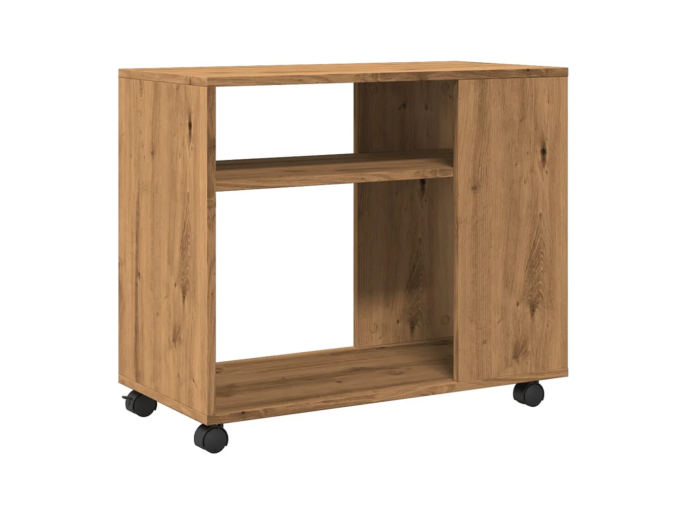 Bijzettafel met wielen, handgemaakt eikenhout