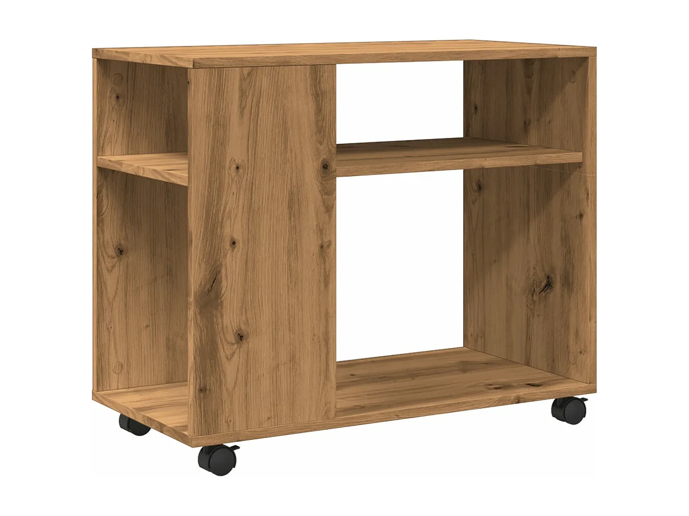 Bijzettafel met wielen, handgemaakt eikenhout