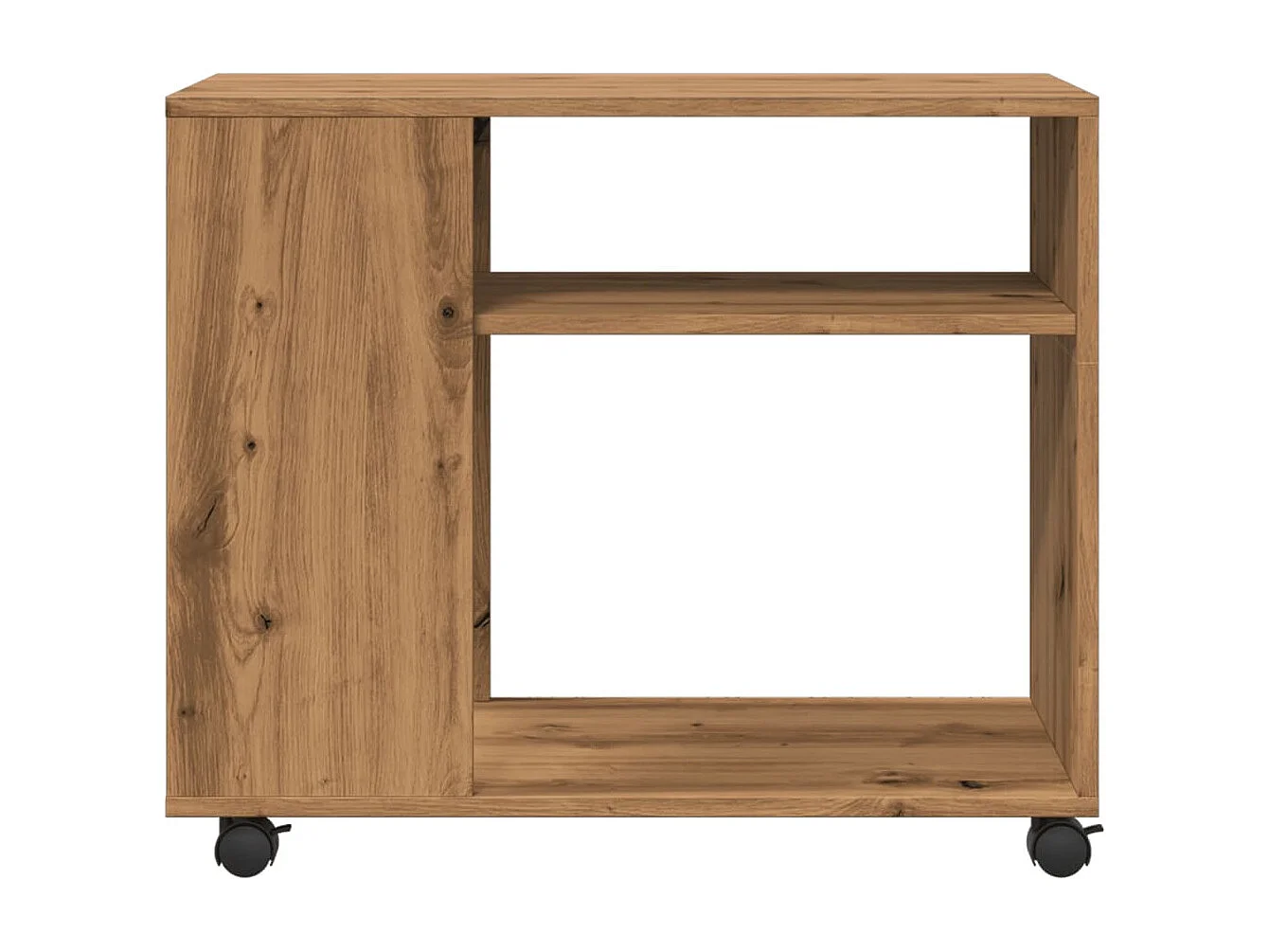 Bijzettafel met wielen, handgemaakt eikenhout