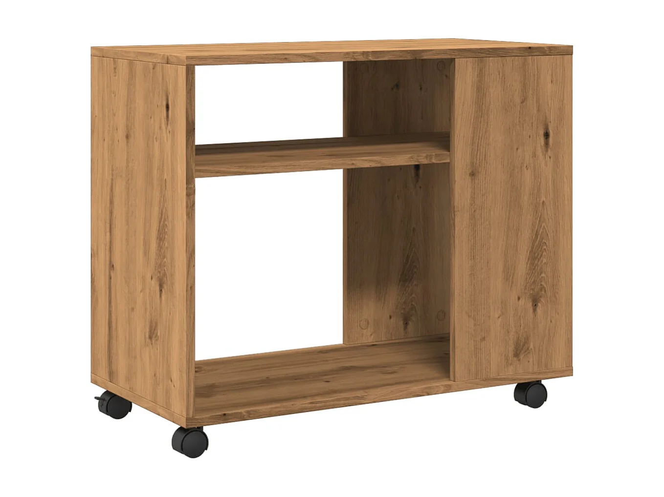 Bijzettafel met wielen, handgemaakt eikenhout