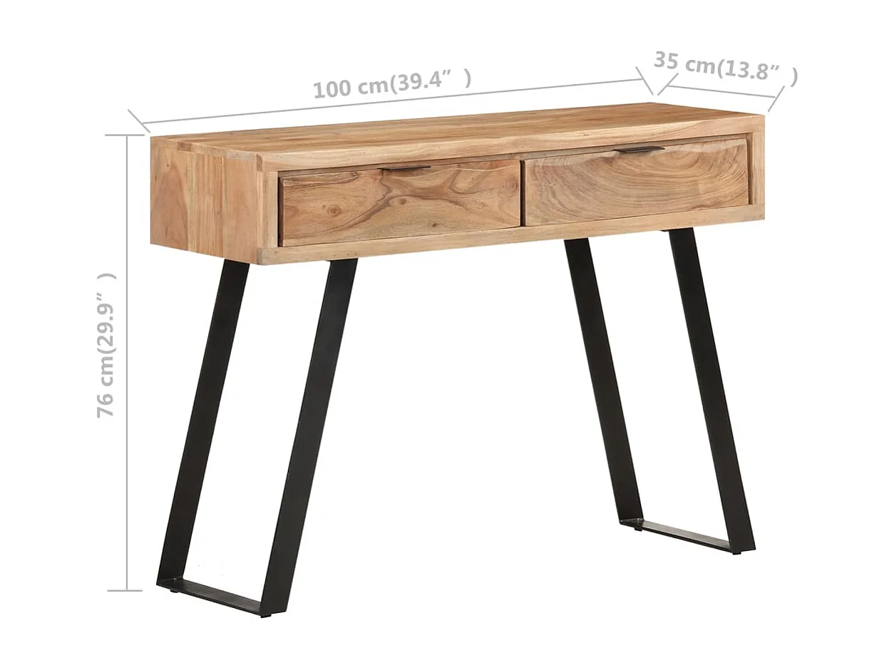 Consolle 100x35x76 cm Legno di acacia con bordo naturale