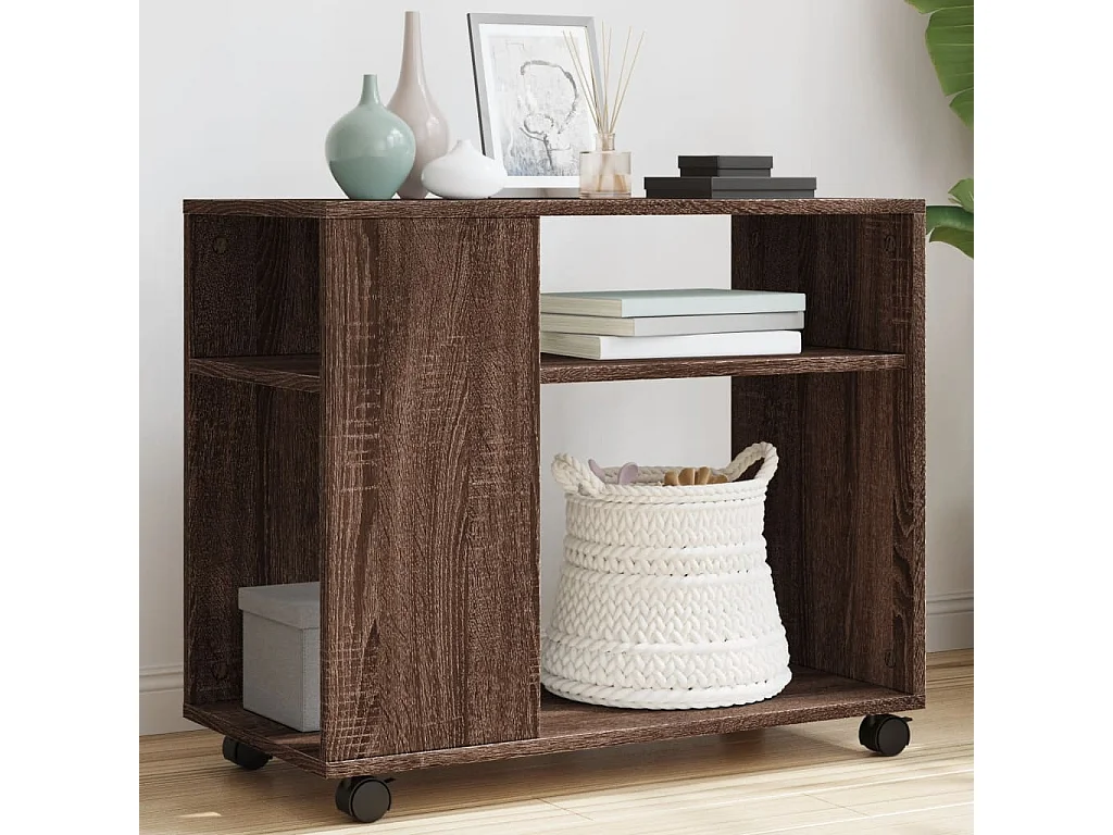 Tavolino con ruote in MDF rovere marrone