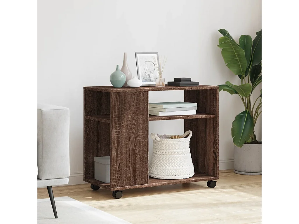 Tavolino con ruote in MDF rovere marrone