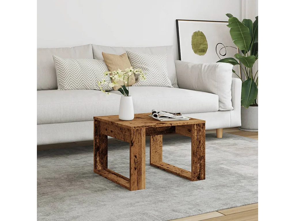 Mesa auxiliar de madera vieja 50x50x35 cm madera contrachapada