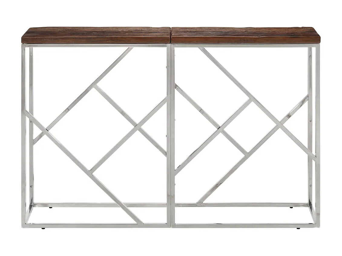 Table console argenté acier inoxydable et bois de mélèze massif