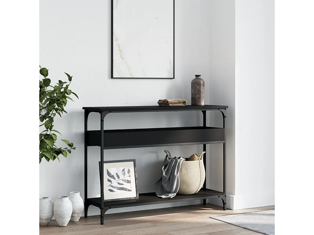 Table console avec étagère noir 100x29x75 cm bois d'ingénierie