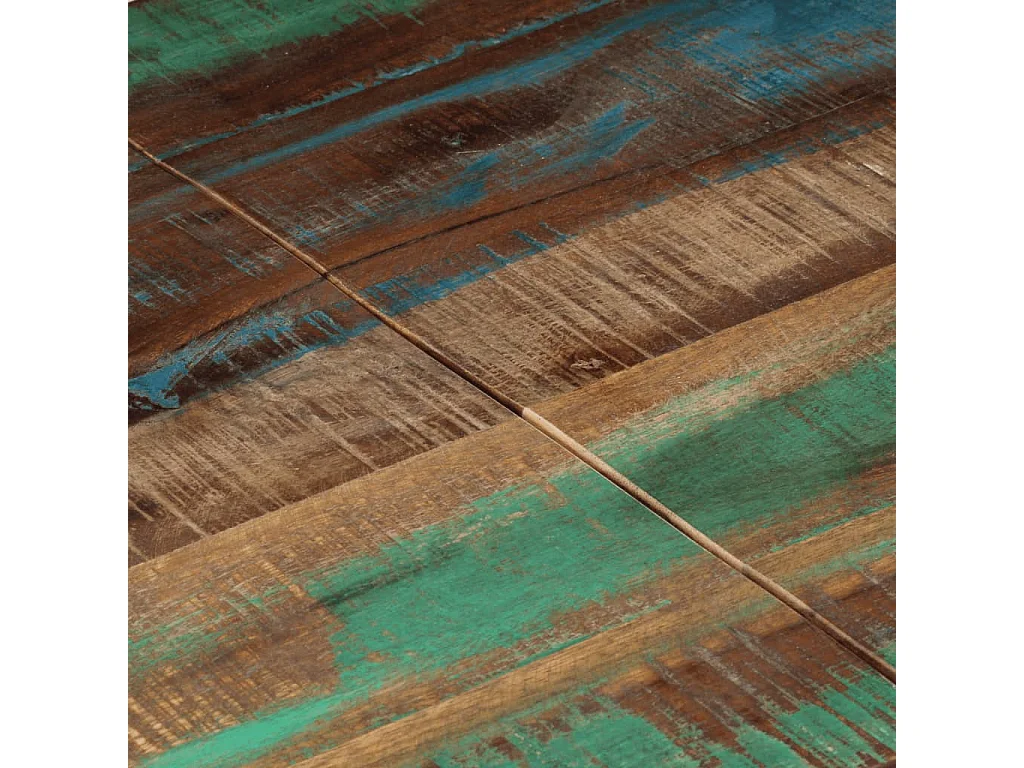 Tavolo consolle in acciaio inossidabile color argento/legno massiccio di recupero