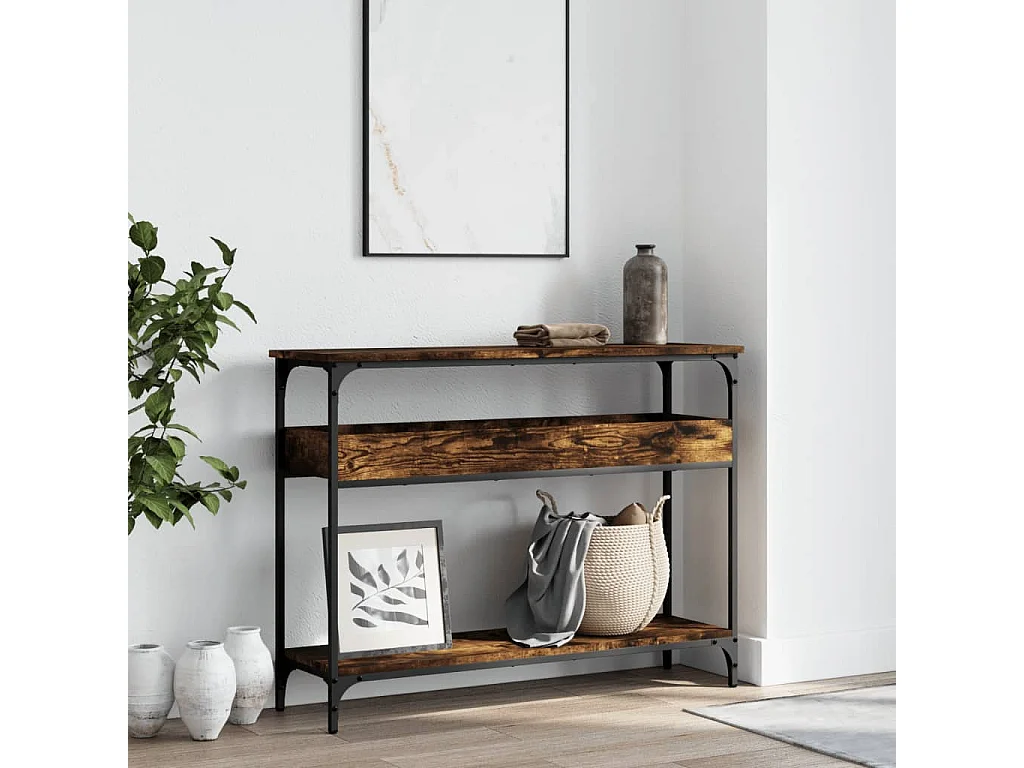 Table console avec étagère chêne fumé 100x29x75 cm