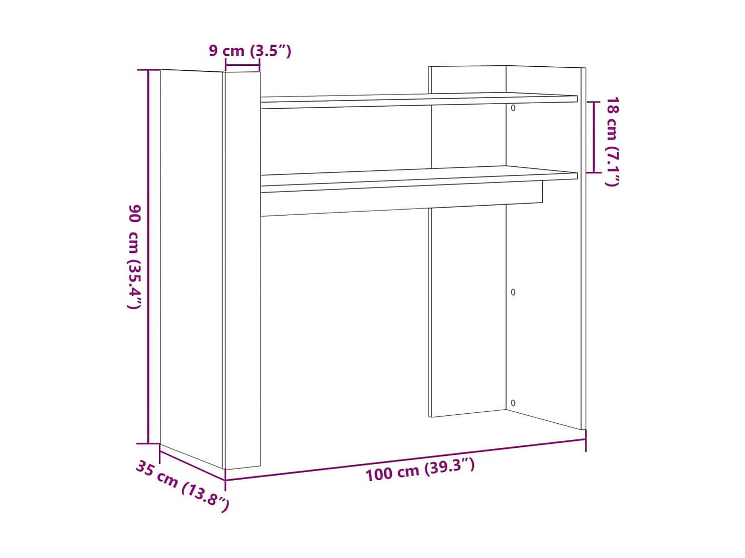 Mesa consola blanca 100x35x90 cm de madera contrachapada