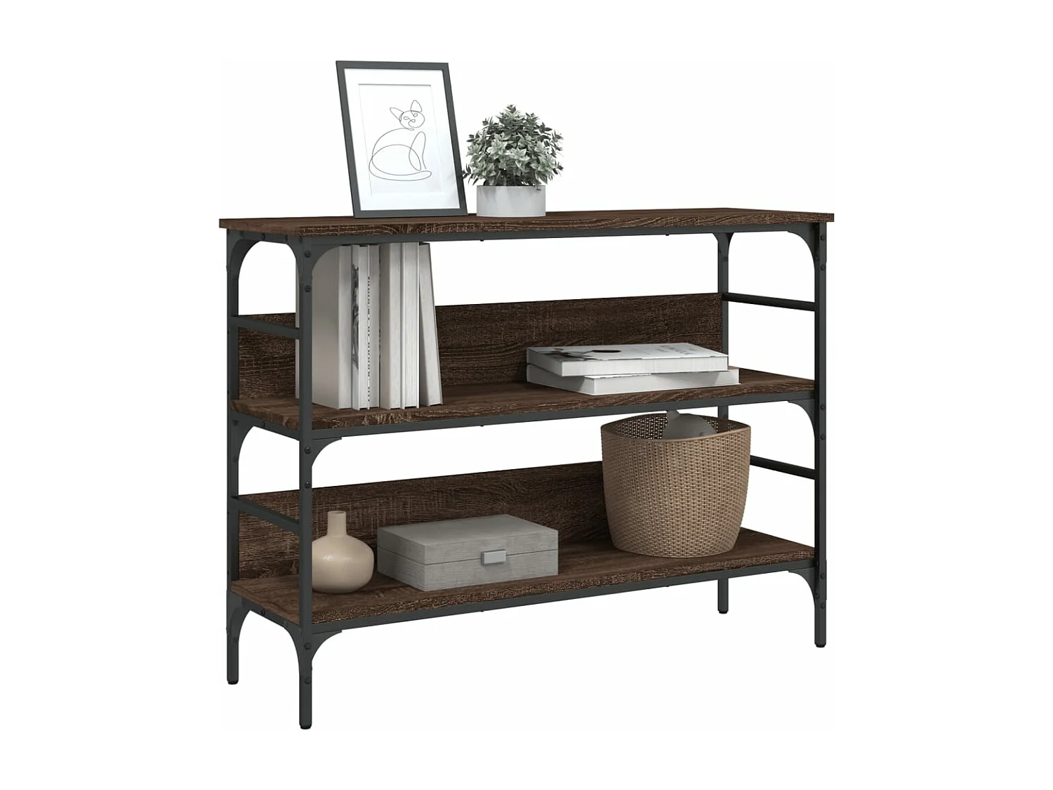 Mesa consola roble marrón 100x32x75 cm madera contrachapada