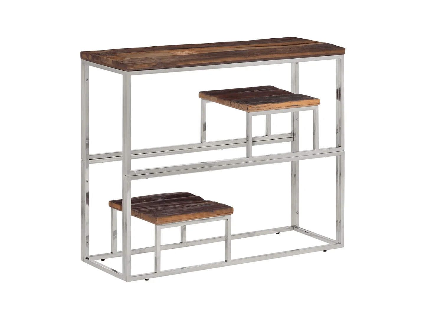 Table console argenté acier inoxydable et bois de mélèze massif