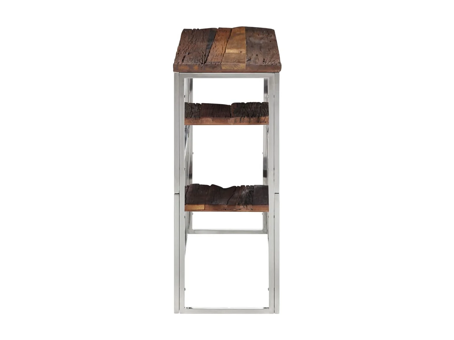 Table console argenté acier inoxydable et bois de mélèze massif