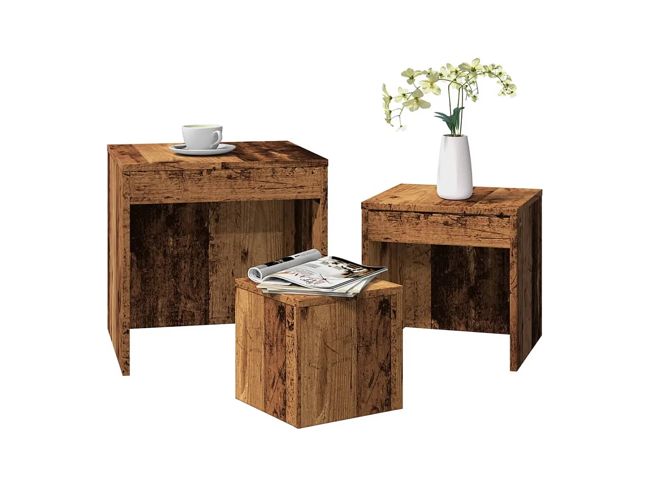 Tables gigognes 3 pcs vieux bois bois d'ingénierie