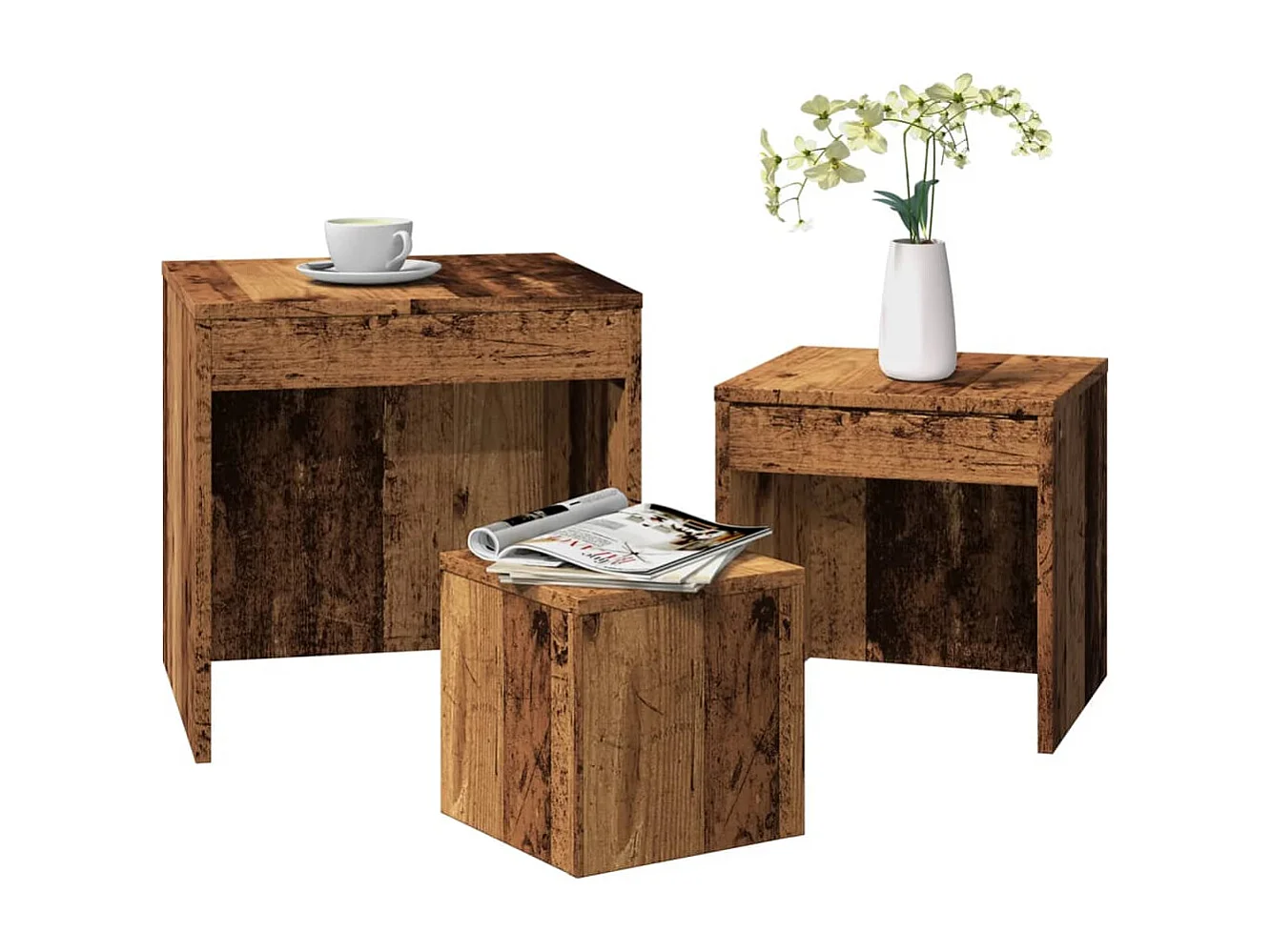 Tables gigognes 3 pcs vieux bois bois d'ingénierie