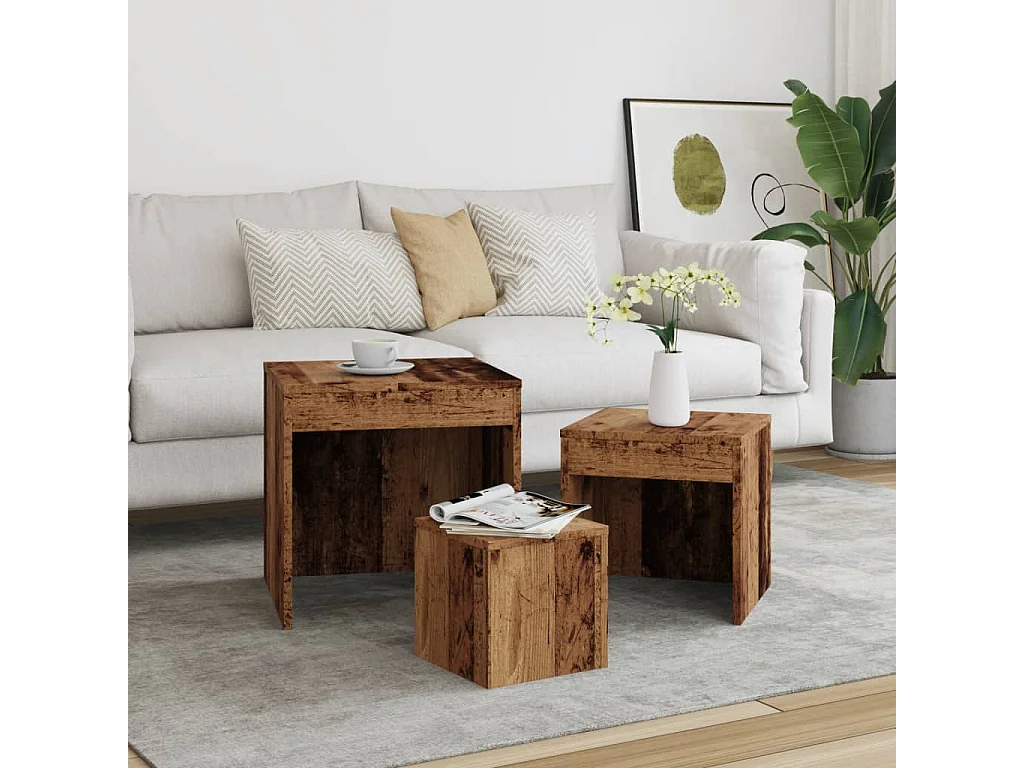 Tables gigognes 3 pcs vieux bois bois d'ingénierie