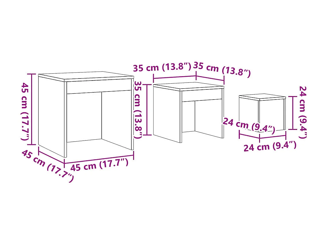 Tables gigognes 3 pcs vieux bois bois d'ingénierie