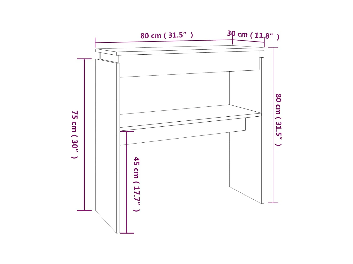 Consolle Rovere affumicato 80x30x80 cm MDF