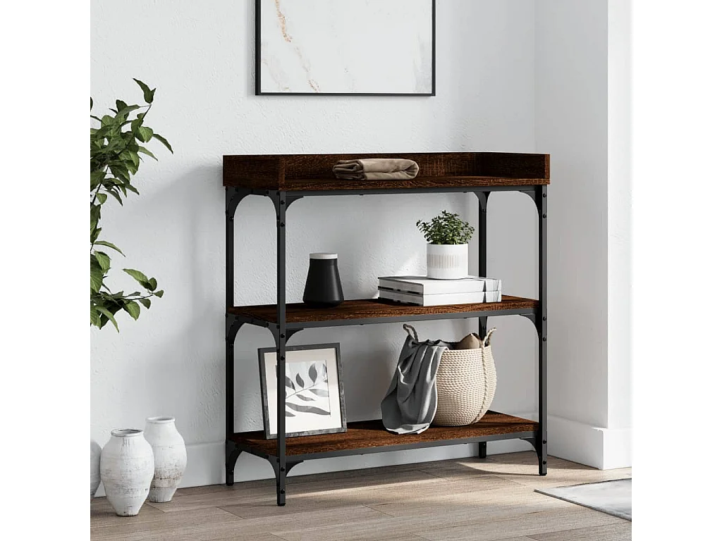 Table console avec étagères chêne marron 75x30x80 cm