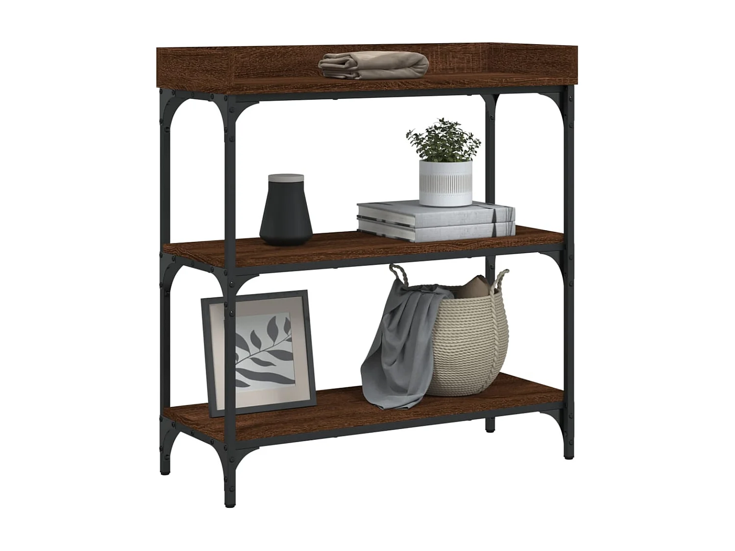 Table console avec étagères chêne marron 75x30x80 cm