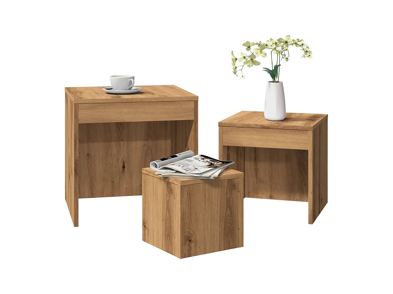 Tables gigognes 3 pcs chêne artisanal bois d'ingénierie