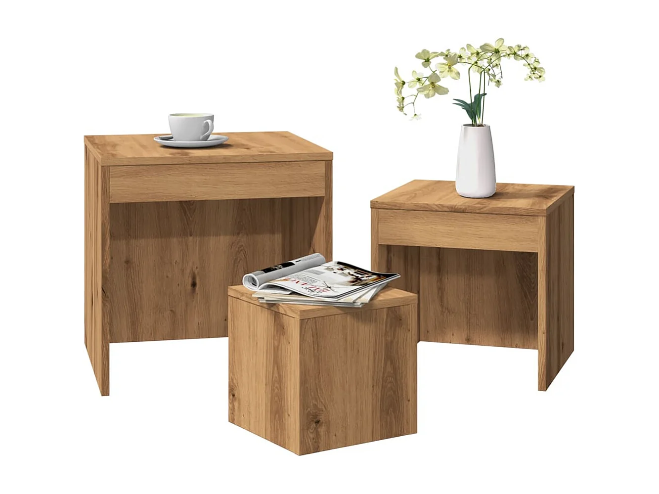 Tables gigognes 3 pcs chêne artisanal bois d'ingénierie