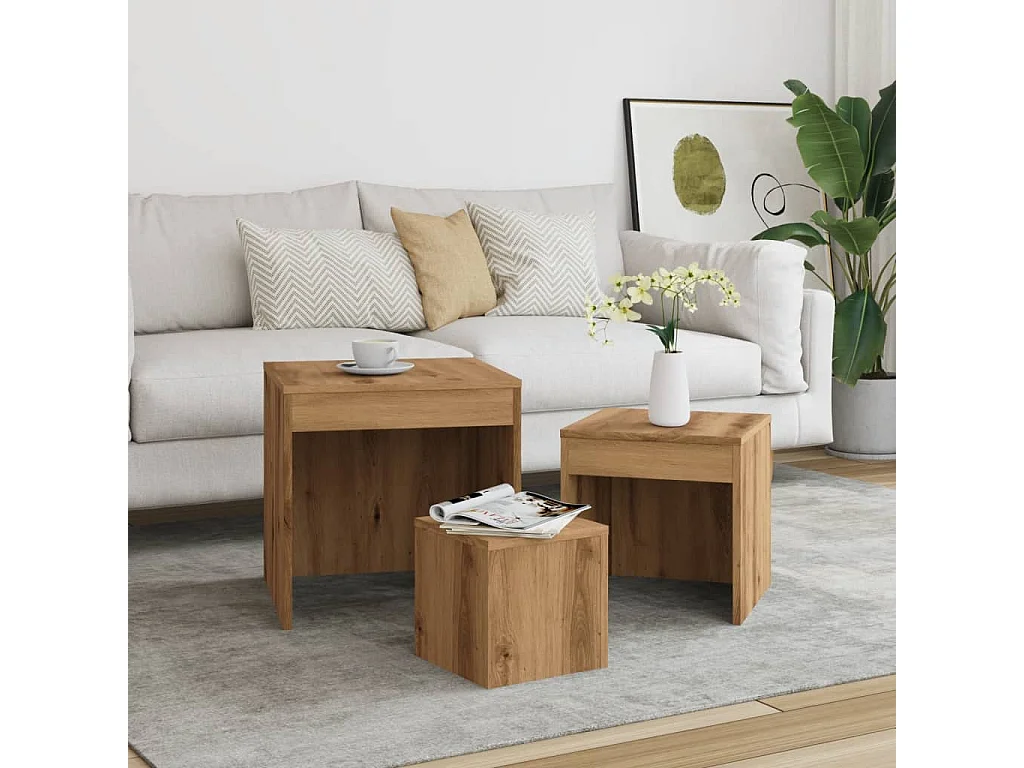 Tables gigognes 3 pcs chêne artisanal bois d'ingénierie