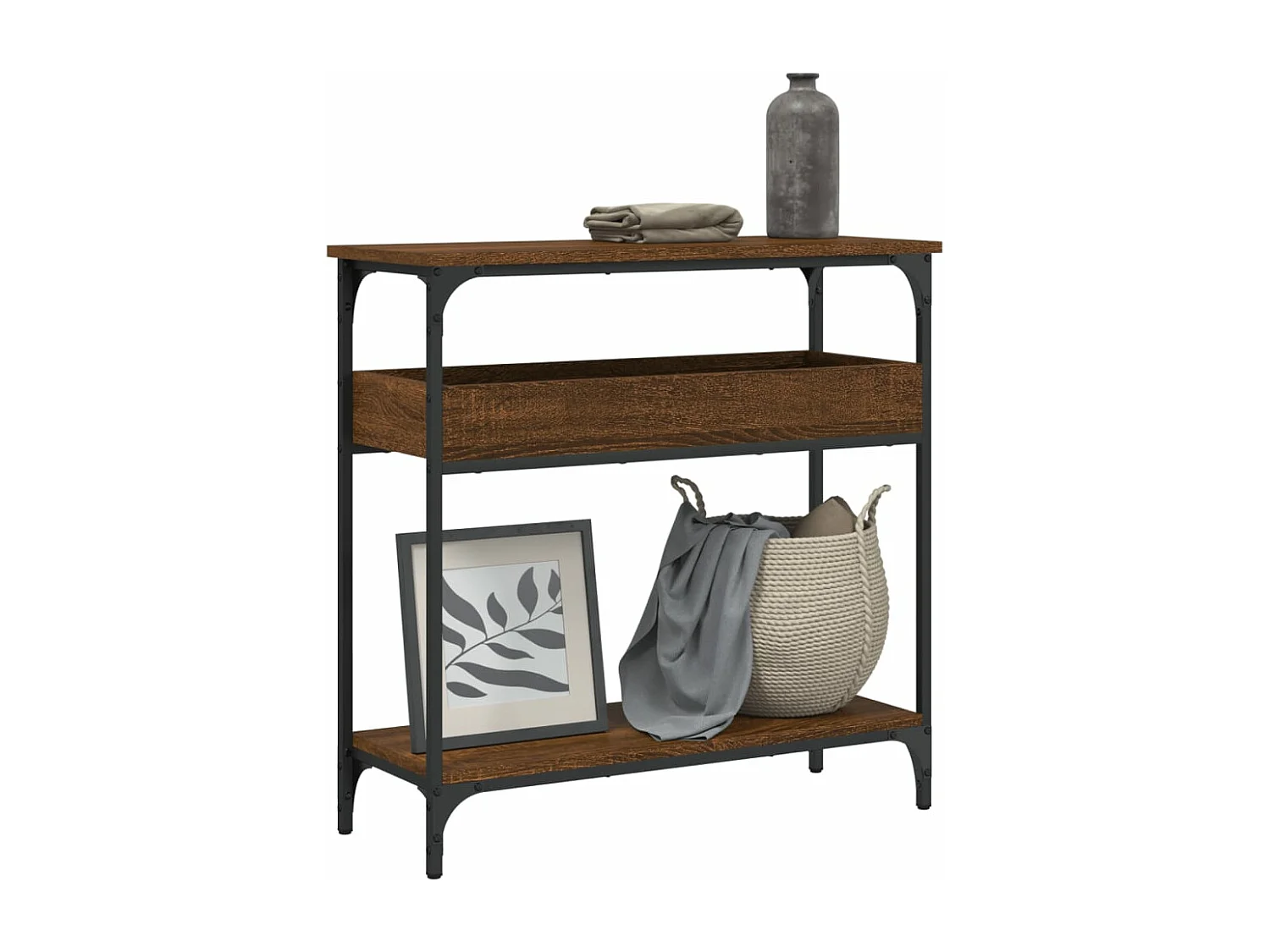 Table console avec étagère chêne marron 75x29x75 cm