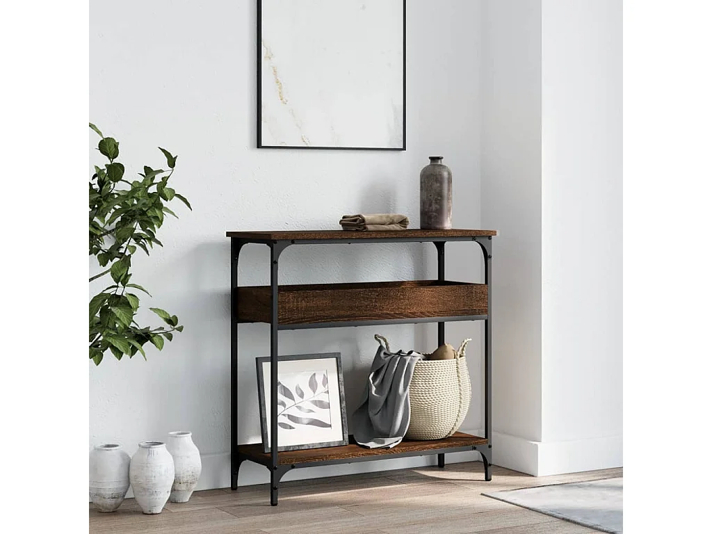 Table console avec étagère chêne marron 75x29x75 cm