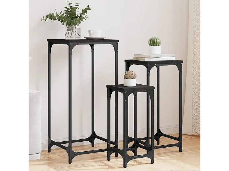 Tables d’appoint gigognes 3 pcs noir bois d'ingénierie