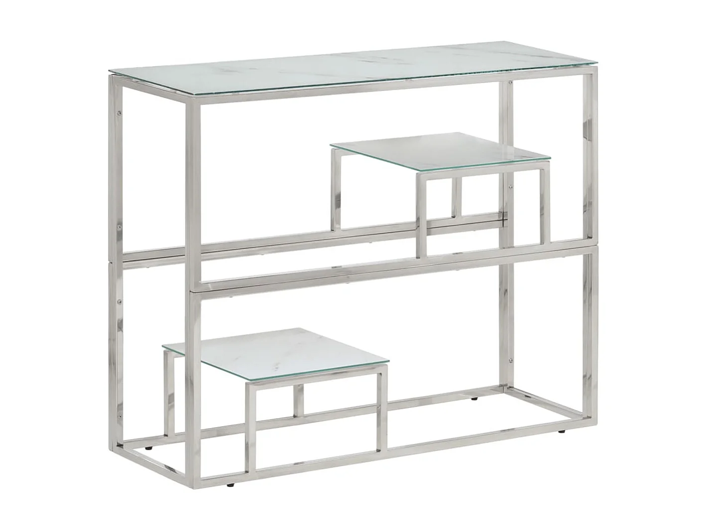 Consoletafel van zilverkleurig roestvrij staal en gehard glas