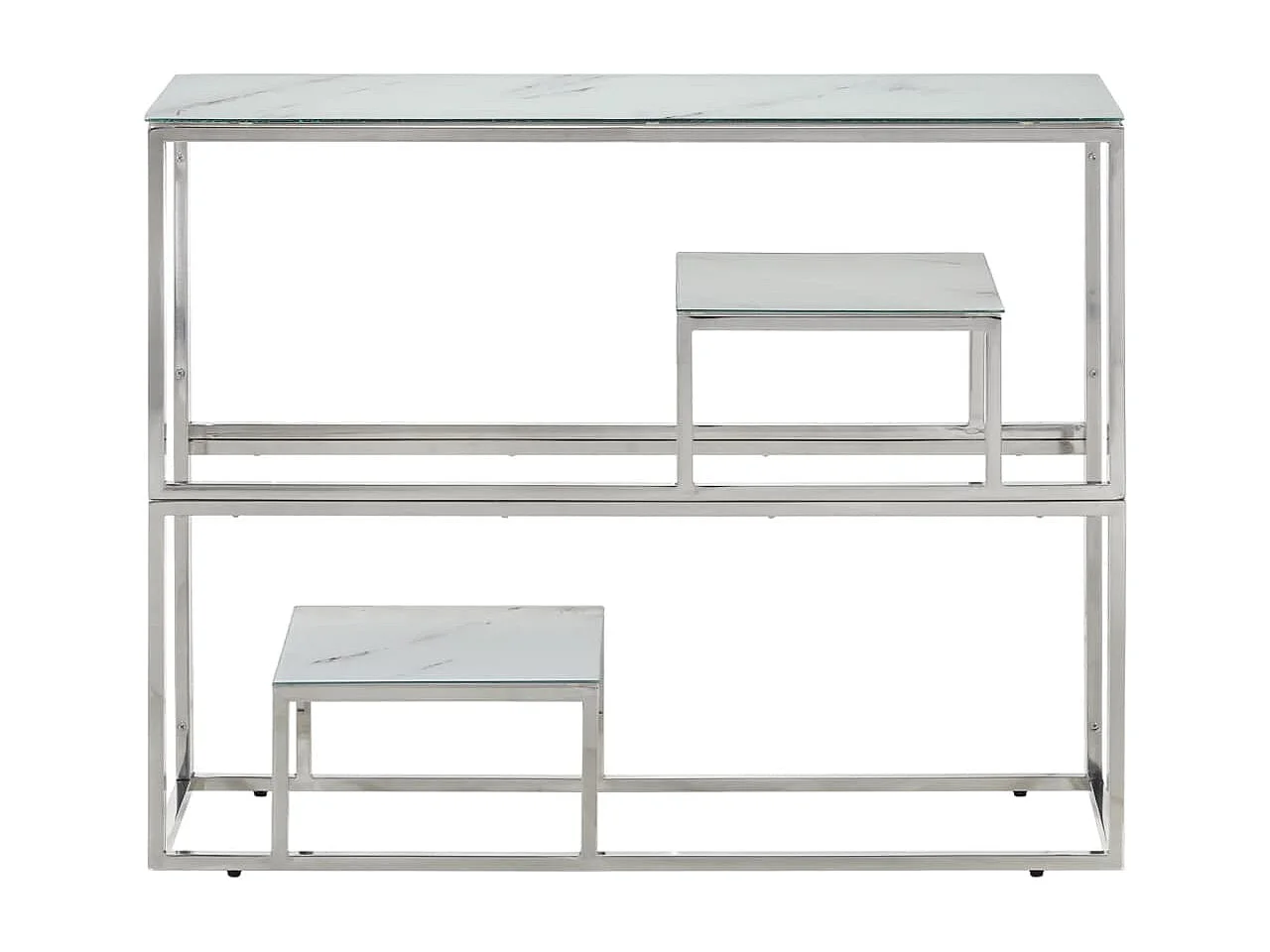 Consoletafel van zilverkleurig roestvrij staal en gehard glas