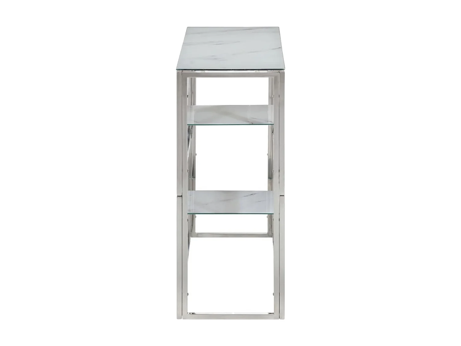 Consoletafel van zilverkleurig roestvrij staal en gehard glas