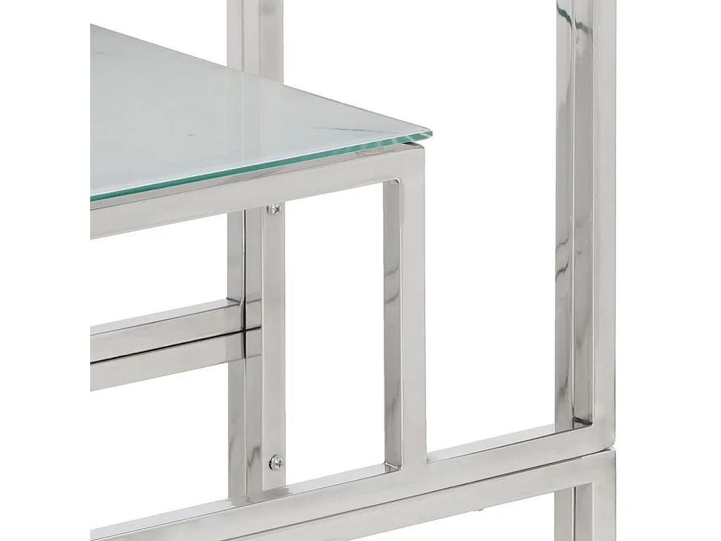 Consoletafel van zilverkleurig roestvrij staal en gehard glas