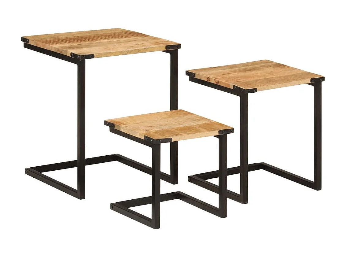 Tables basses gigognes 3 pcs bois massif de manguier et fer