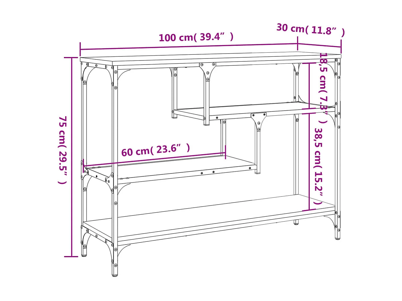 Mesa consola negra 100x30x75 cm de madera contrachapada