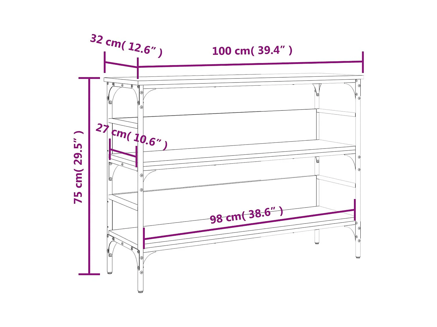 Mesa console cinza Sonoma 100x32x75 cm madeira projetada