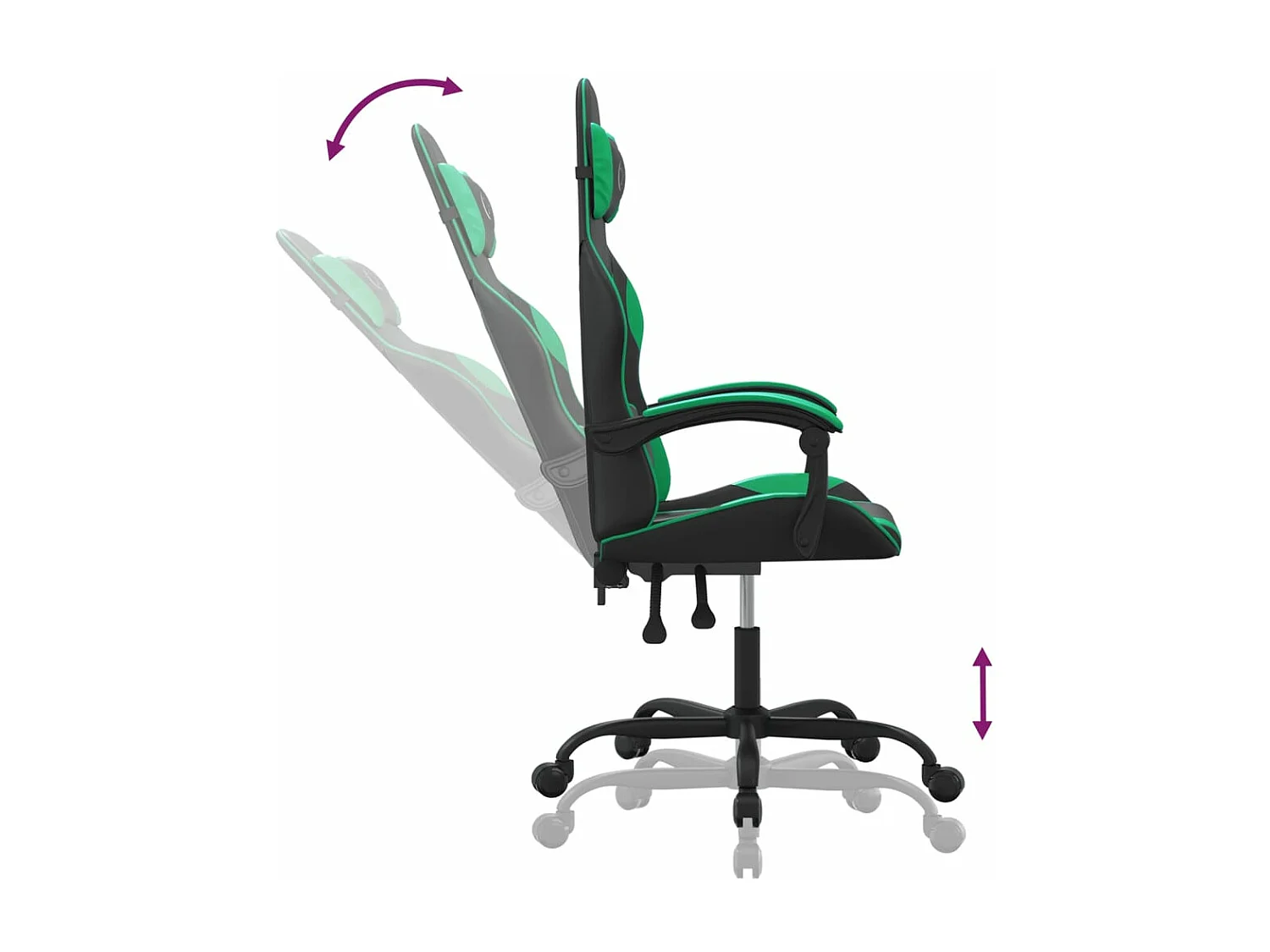 Sedia da gaming girevole in ecopelle nera e verde