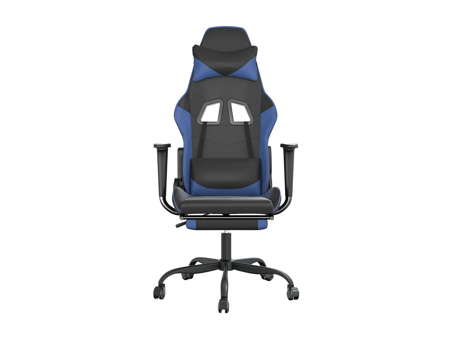 Sedia da gaming con poggiapiedi Ecopelle nera e blu