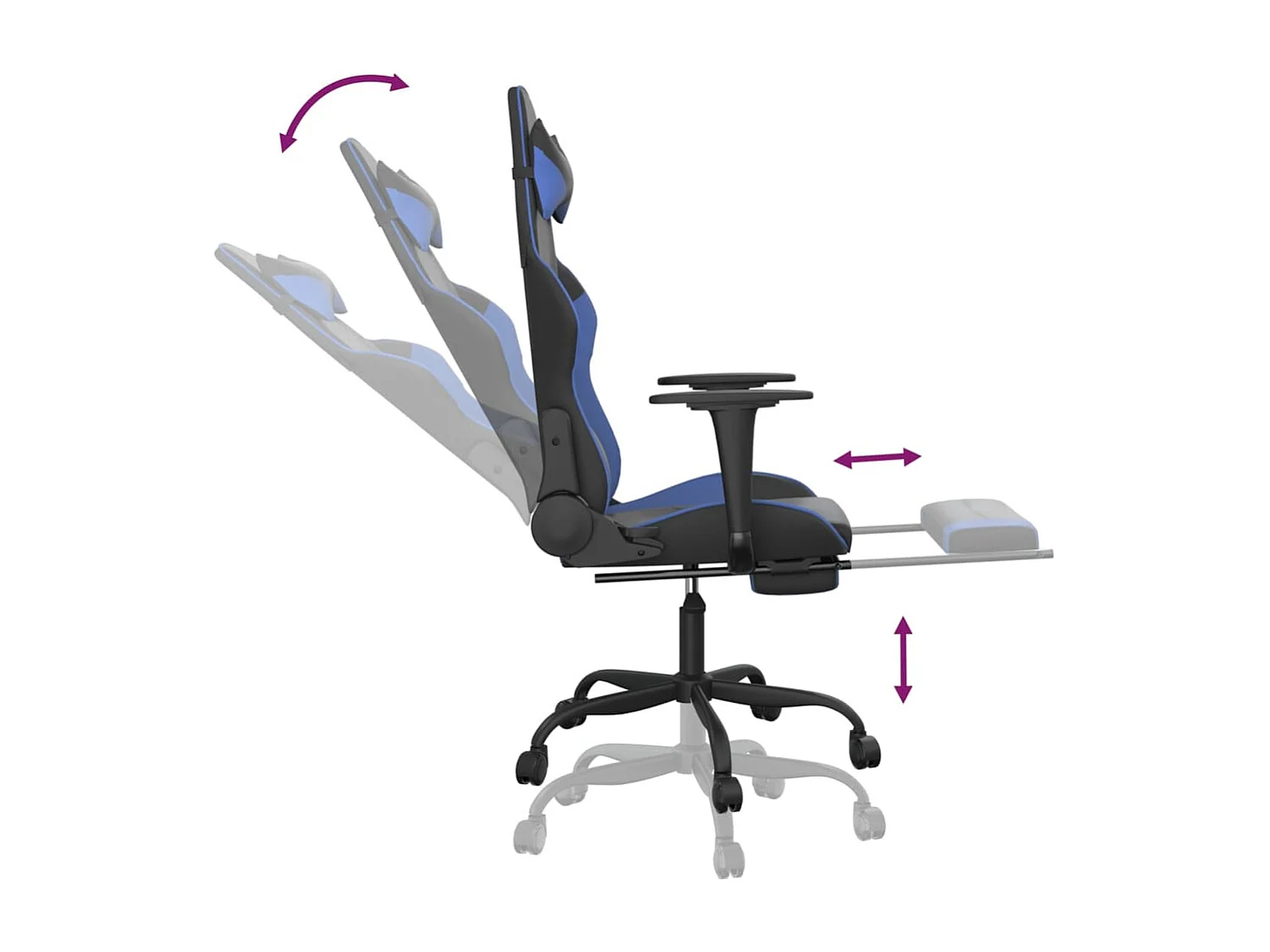 Sedia da gaming con poggiapiedi Ecopelle nera e blu