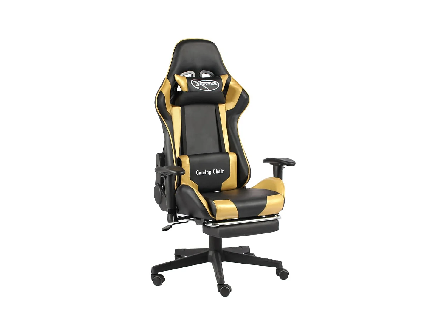 Drehbarer Gaming-Stuhl mit Fußstütze aus goldfarbenem PVC