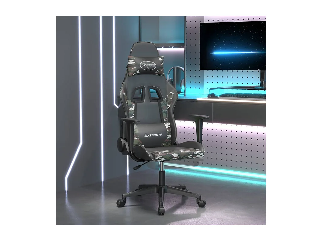 Chaise de jeu avec repose-pied Noir et camouflage Similicuir
