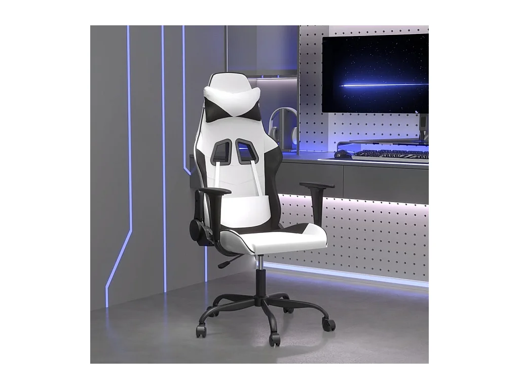 Massage-Gaming-Stuhl. Weißes und schwarzes Kunstleder