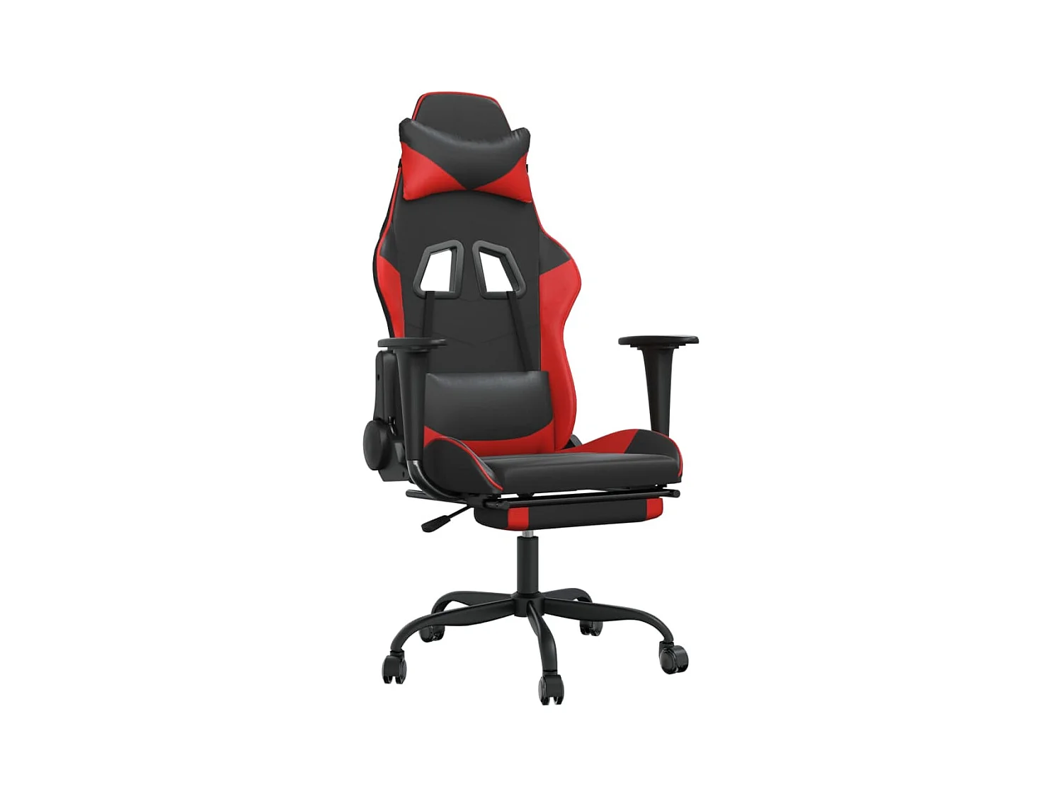 Massage-Gaming-Stuhl mit Fußstütze, Kunstleder in Schwarz und Rot