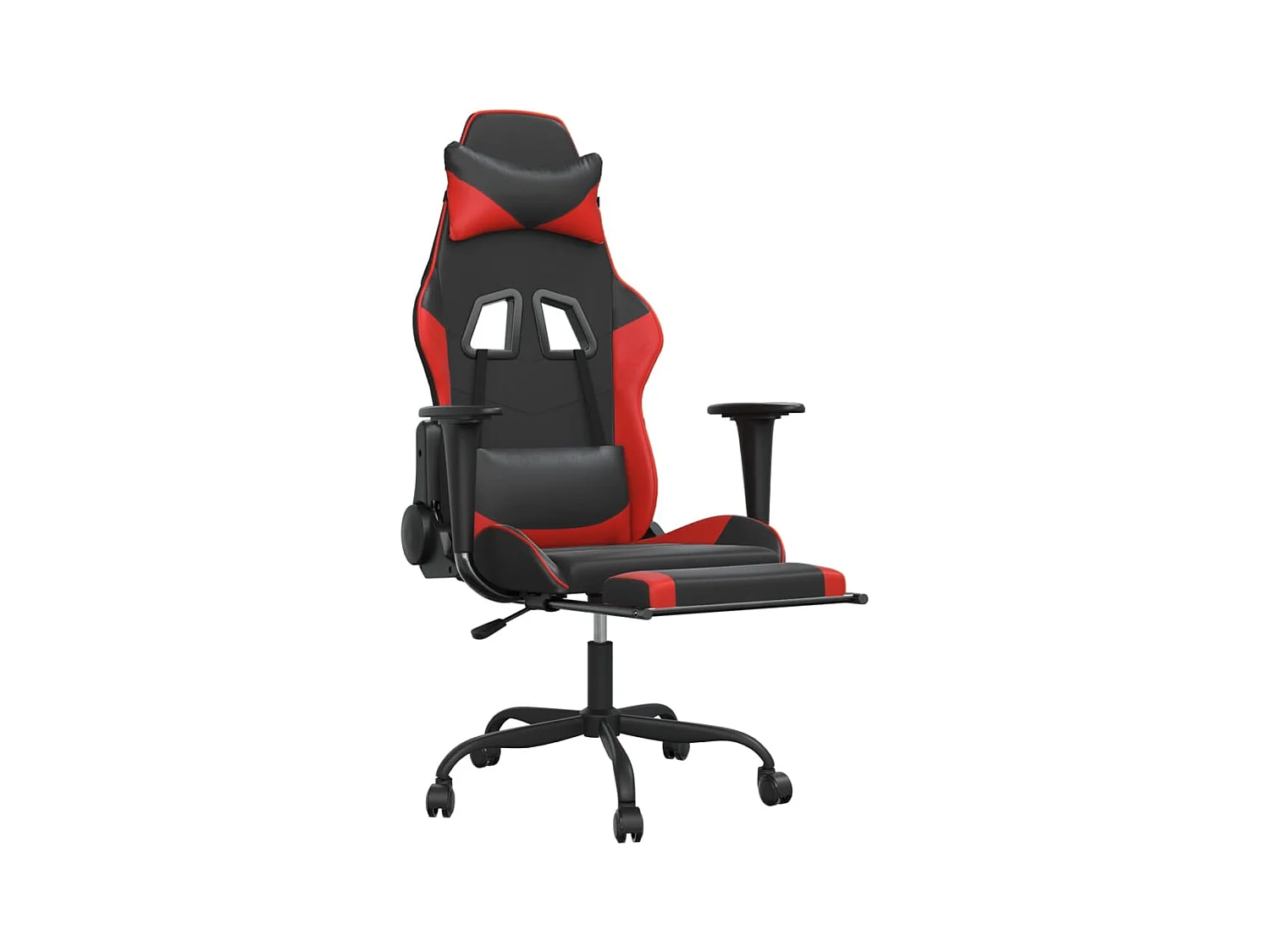 Massage-Gaming-Stuhl mit Fußstütze, Kunstleder in Schwarz und Rot