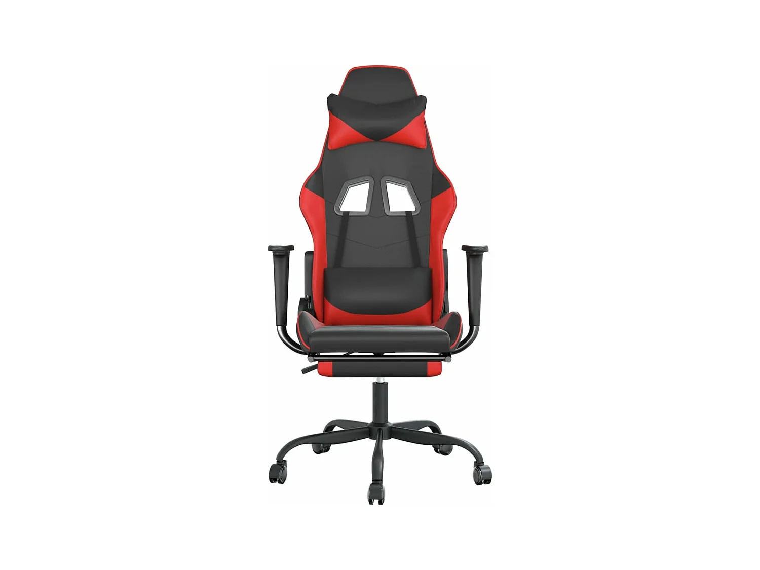Massage-Gaming-Stuhl mit Fußstütze, Kunstleder in Schwarz und Rot