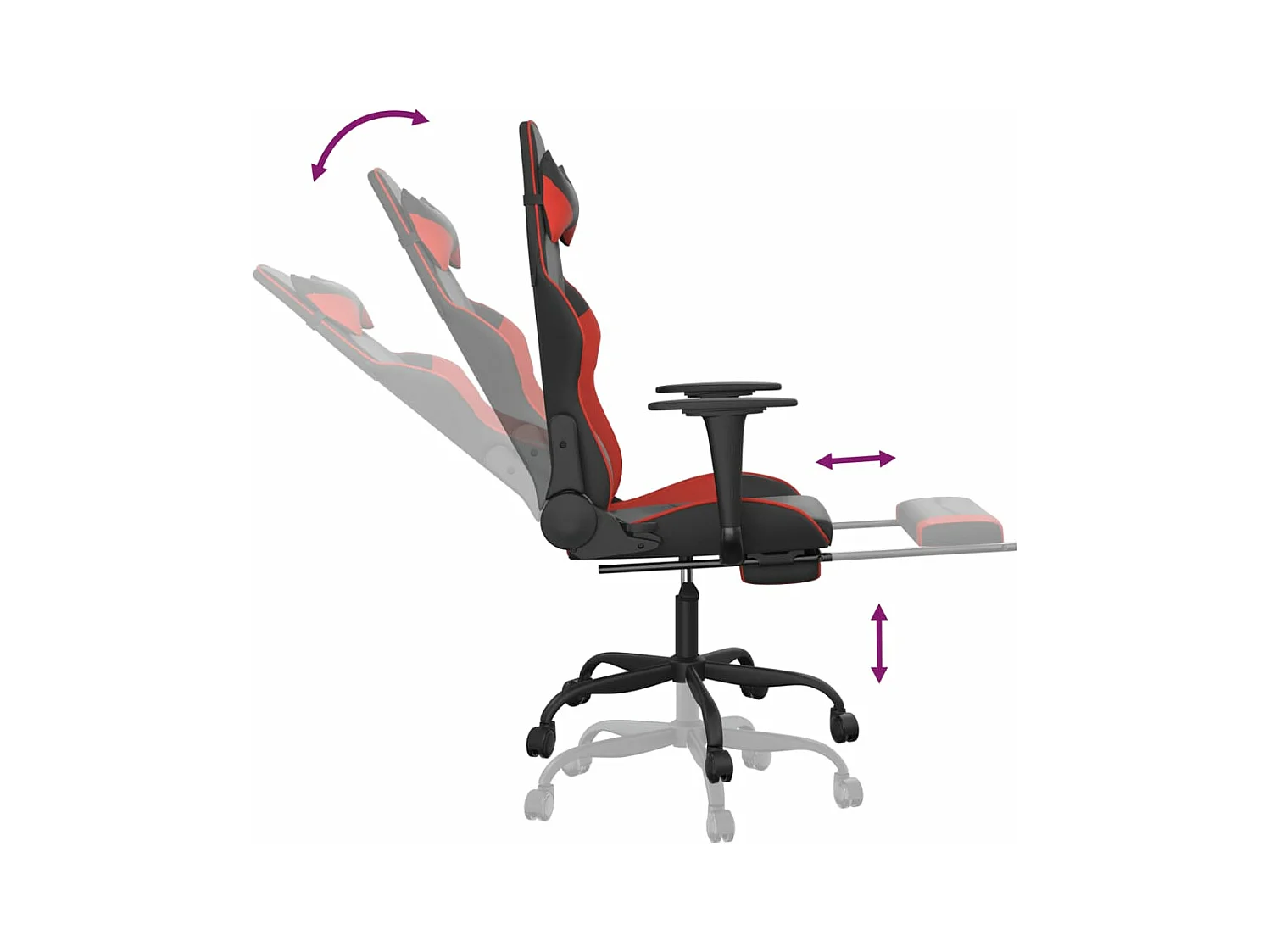 Massage-Gaming-Stuhl mit Fußstütze, Kunstleder in Schwarz und Rot
