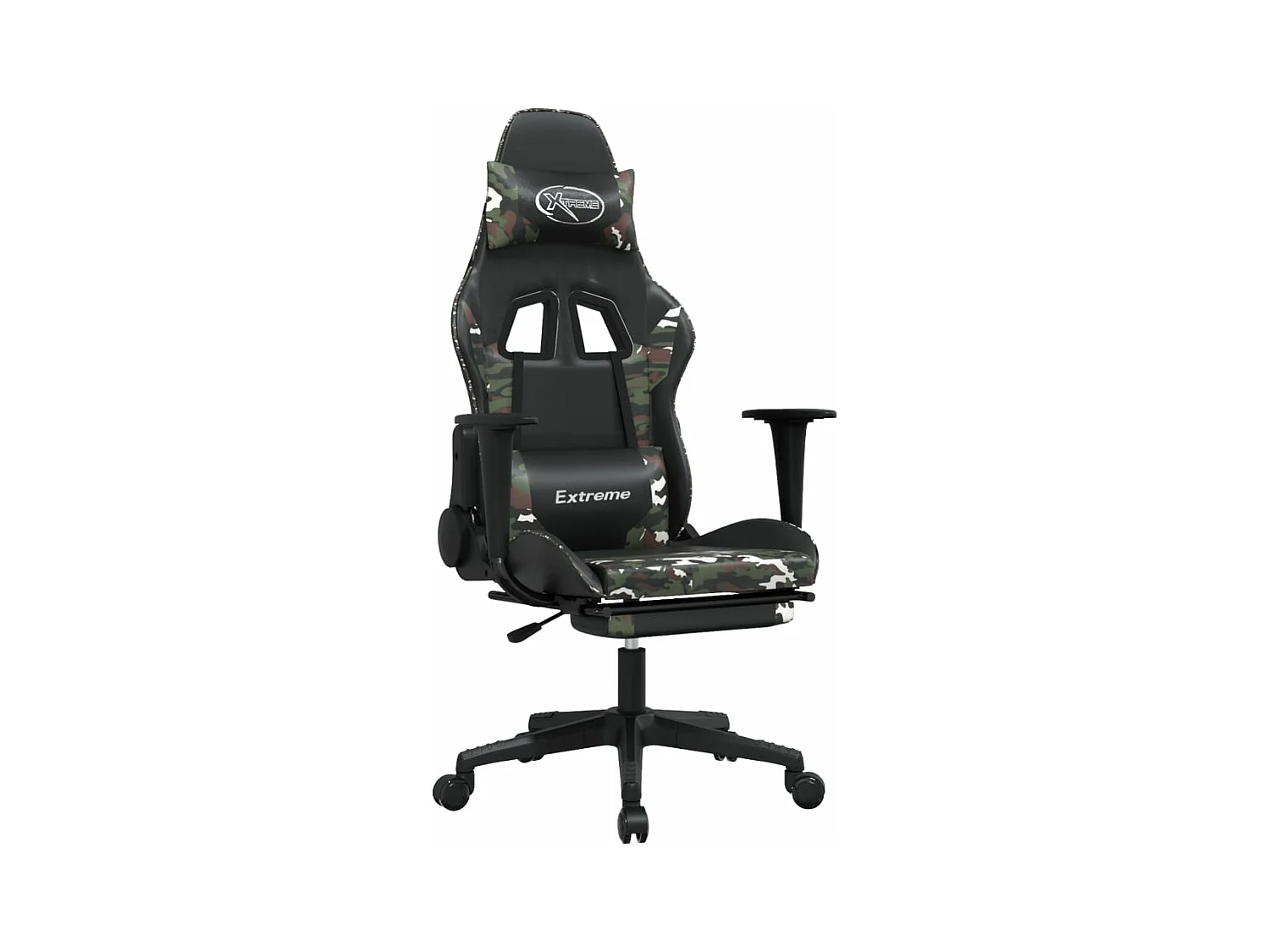 Fußstützen-Massage-Gaming-Stuhl, schwarzes Camouflage-Kunstleder