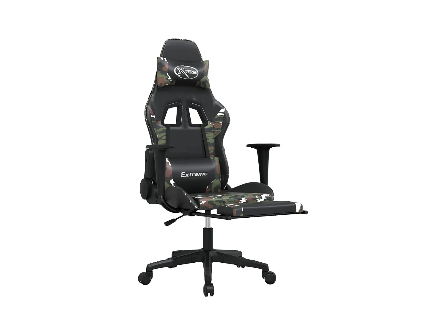 Fußstützen-Massage-Gaming-Stuhl, schwarzes Camouflage-Kunstleder