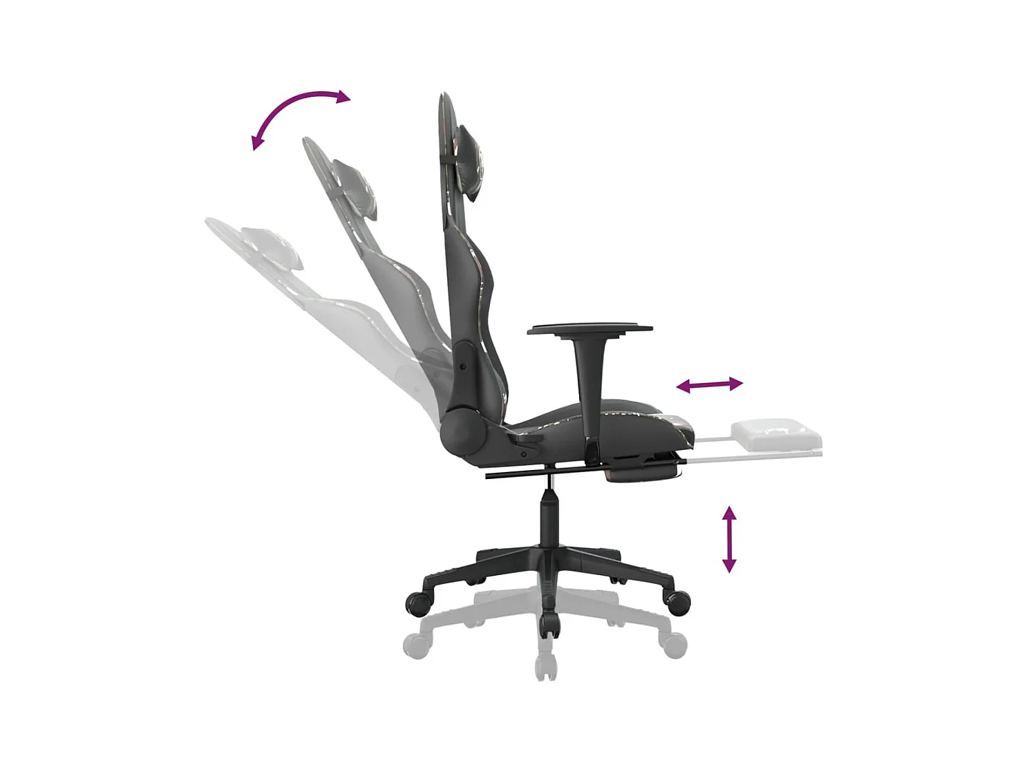 Fußstützen-Massage-Gaming-Stuhl, schwarzes Camouflage-Kunstleder